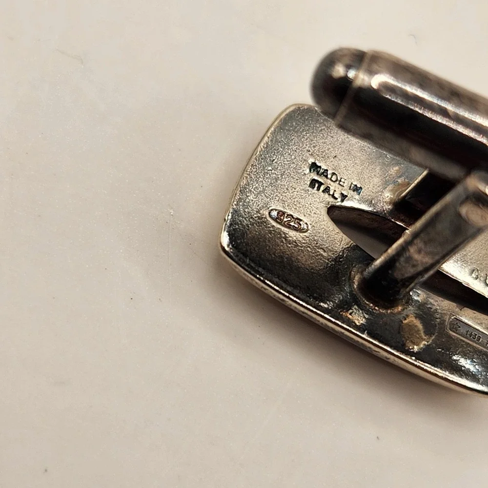 Vintage GUCCI G-Shape Rectangle Cufflinks Sterling Silver 925 Italy Cutout G